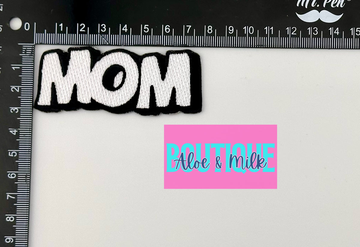 Mom Patch black and white cartoon font