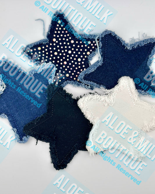 Denim Star Patch 5" and 3", denim star, game day patch, cheer patches, football star patch