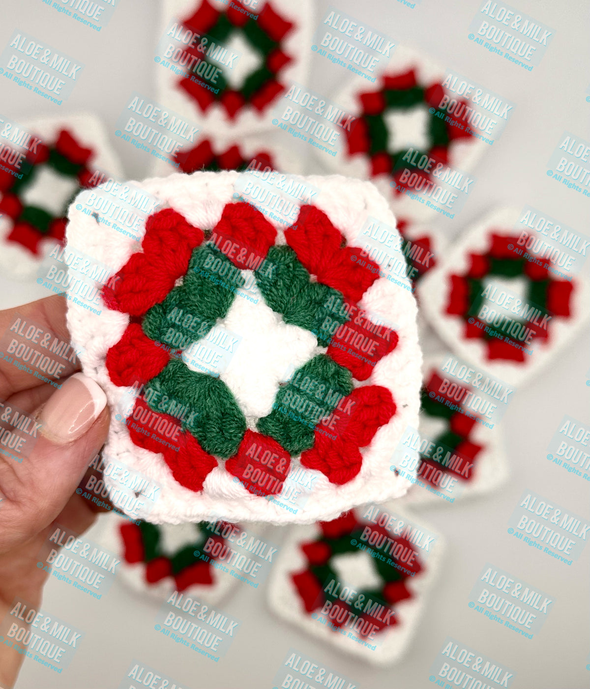 Christmas Crochet Granny Square-Red Green White- Holiday Iron on patch option