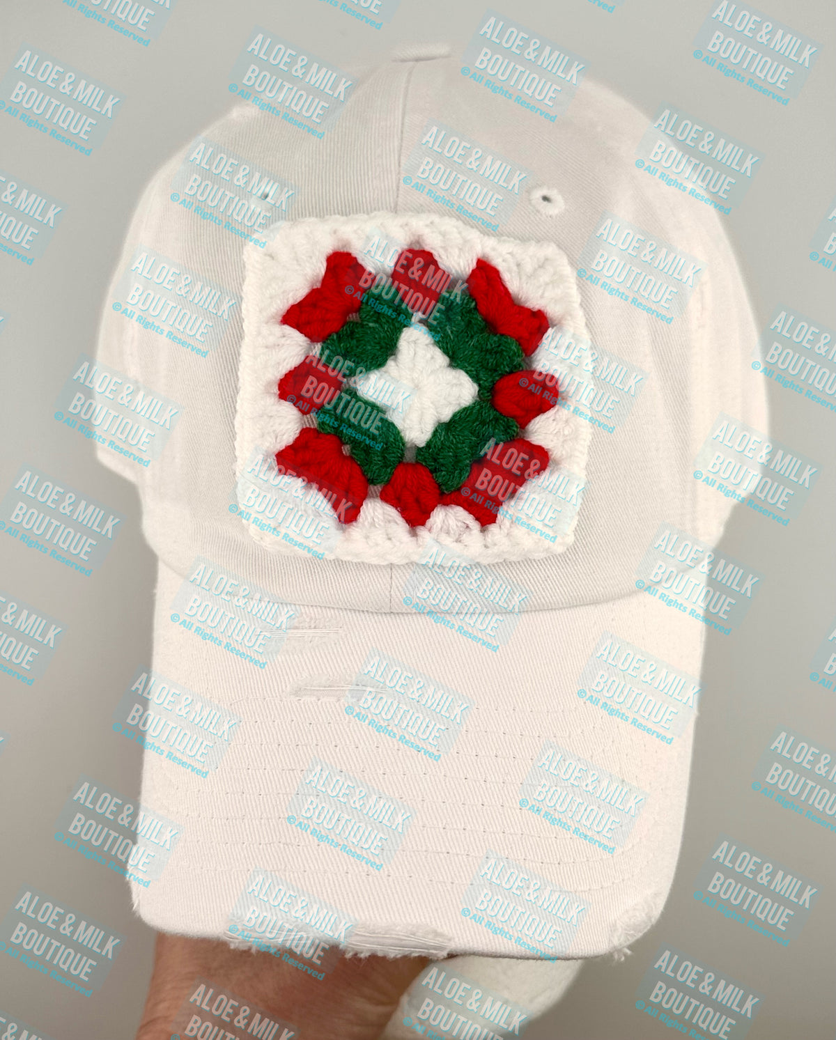 Christmas Crochet Granny Square-Red Green White- Holiday Iron on patch option