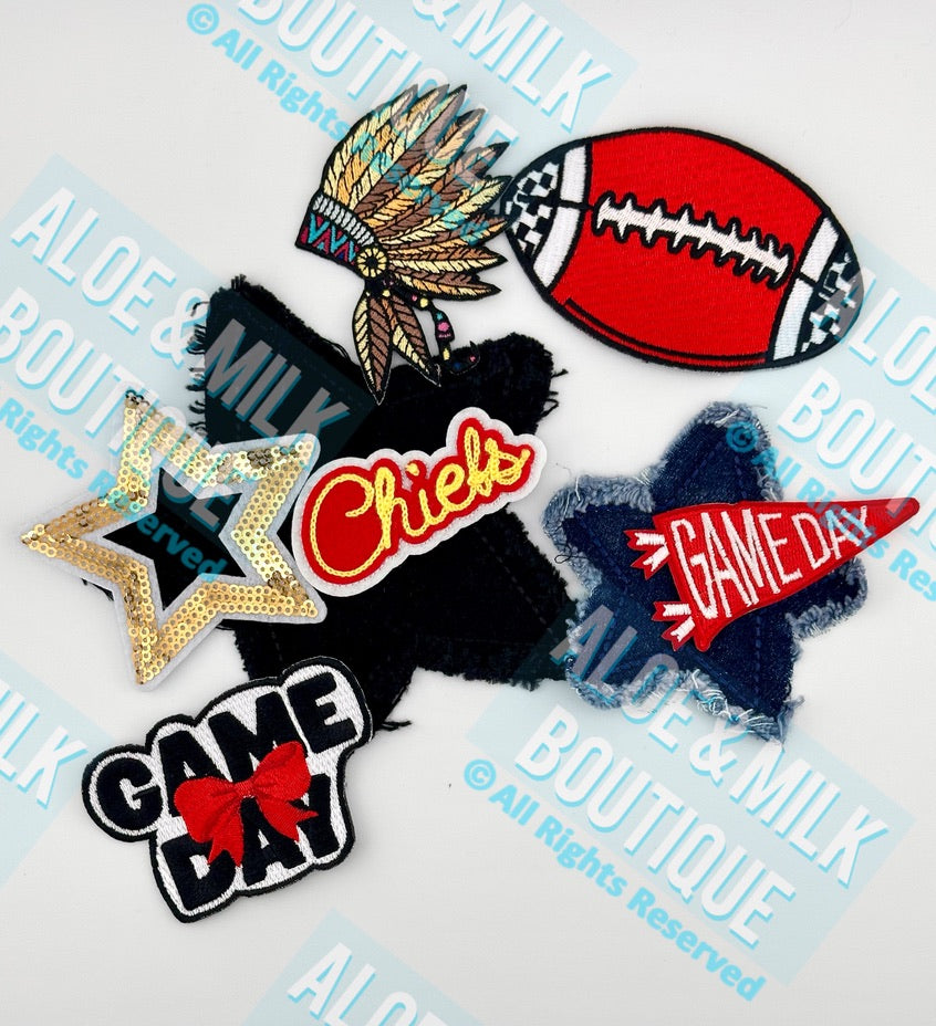 Denim Star Patch 5" and 3", denim star, game day patch, cheer patches, football star patch