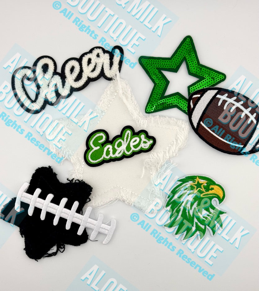 Denim Star Patch 5" and 3", denim star, game day patch, cheer patches, football star patch