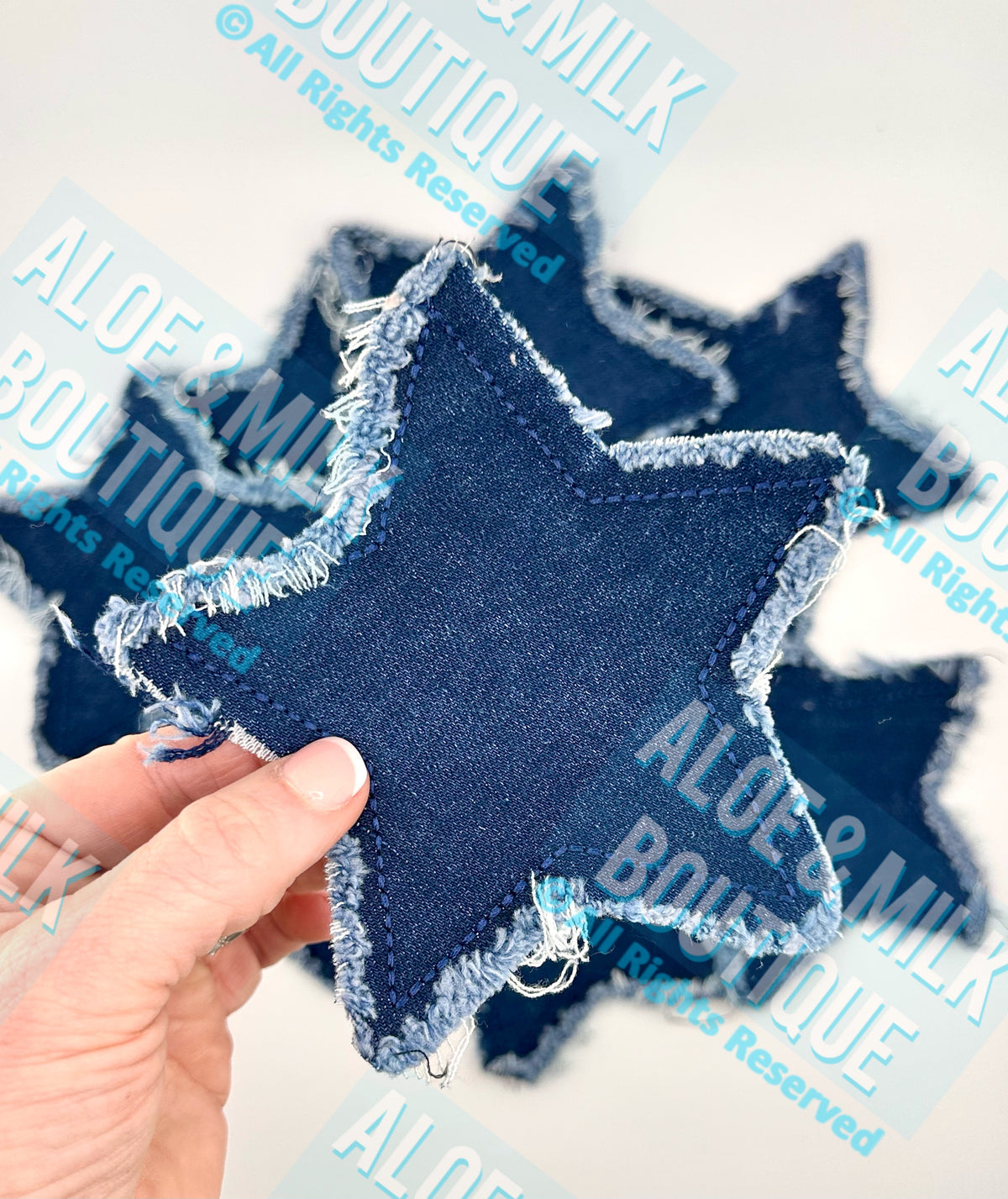 Denim Star Patch 5" and 3", denim star, game day patch, cheer patches, football star patch