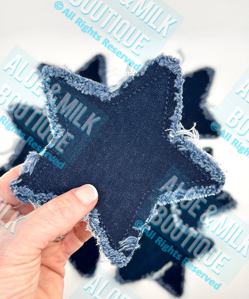 Denim Star Patch 5" and 3", denim star, game day patch, cheer patches, football star patch