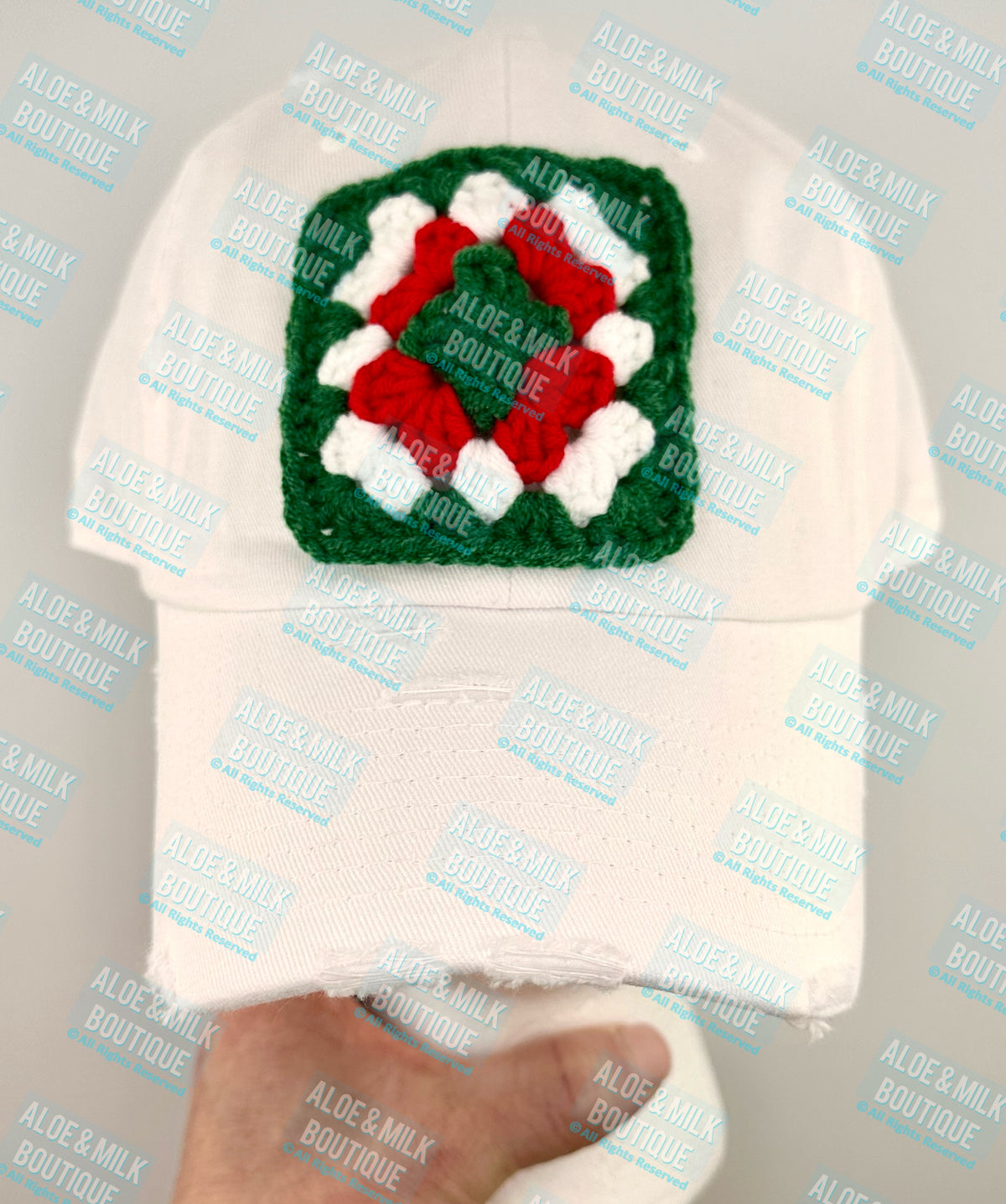 Christmas Crochet Granny Square-Red Green White- Holiday Iron on patch option
