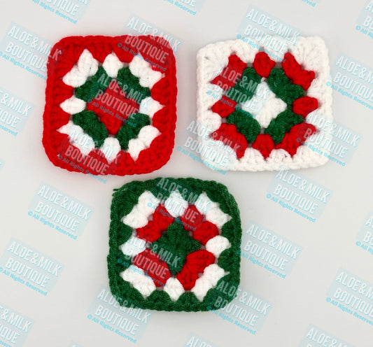 Christmas Crochet Granny Square-Red Green White- Holiday Iron on patch option