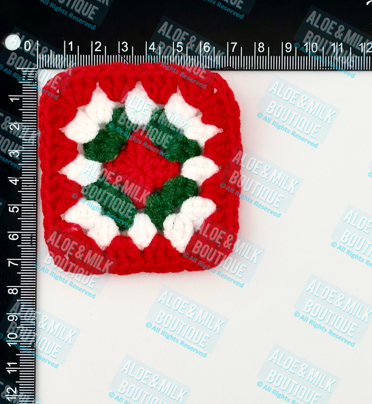 Christmas Crochet Granny Square-Red Green White- Holiday Iron on patch option