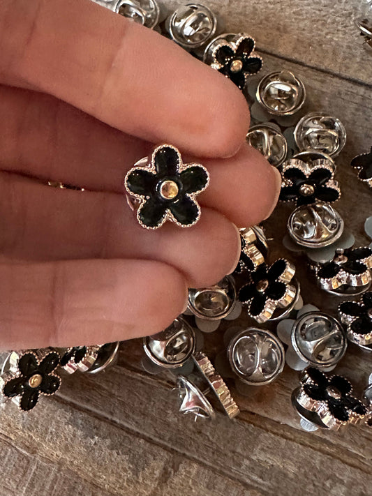 Black Flower Enamel Hat Pin