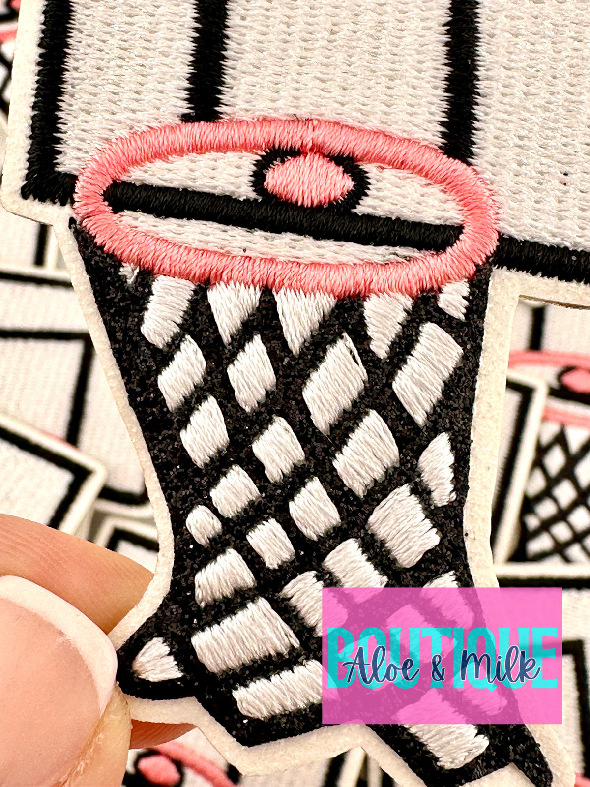 Basketball Net w/Glitter, basketball patches, basketball patch, game day patches