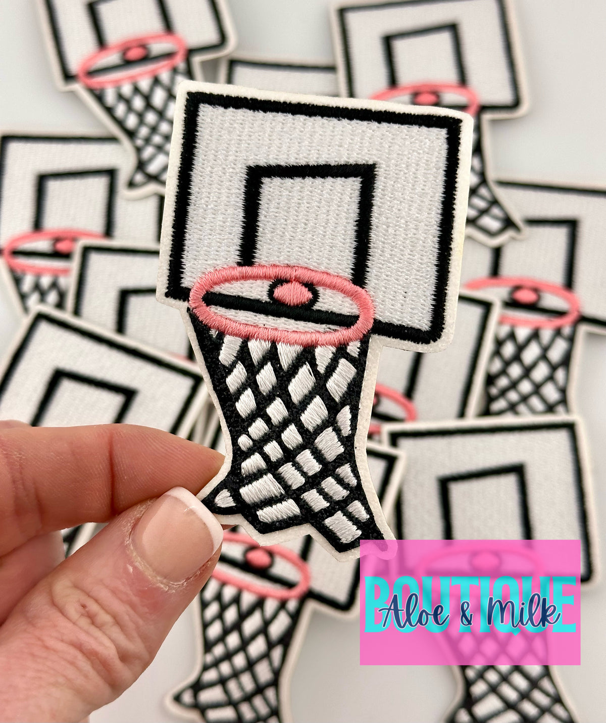Basketball Net w/Glitter, basketball patches, basketball patch, game day patches
