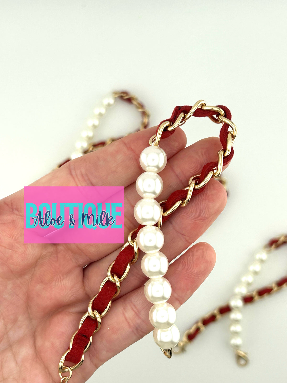 Pearl/Leather Chain, hat chain, pearl hat chain
