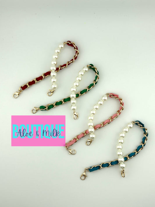 Pearl/Leather Chain, hat chain, pearl hat chain