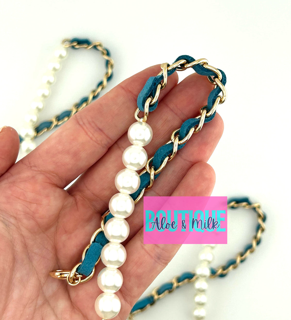 Pearl/Leather Chain, hat chain, pearl hat chain
