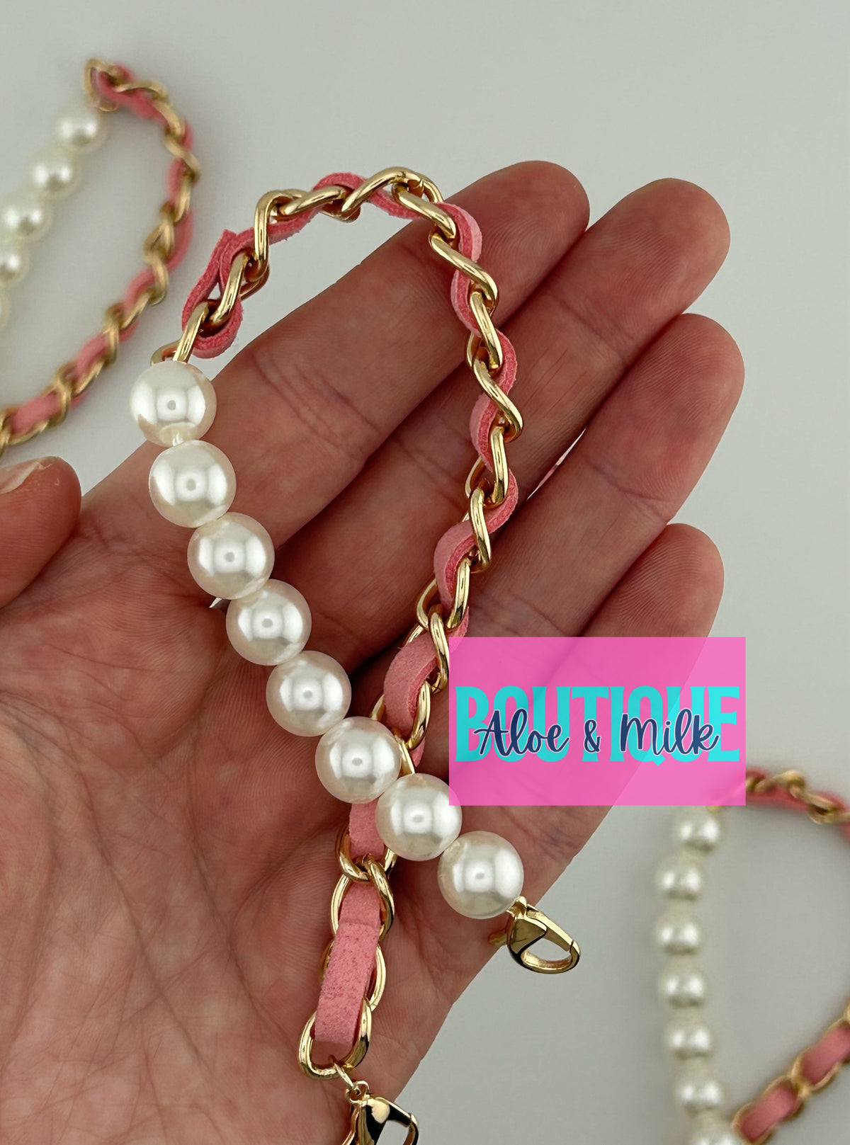 Pearl/Leather Chain, hat chain, pearl hat chain