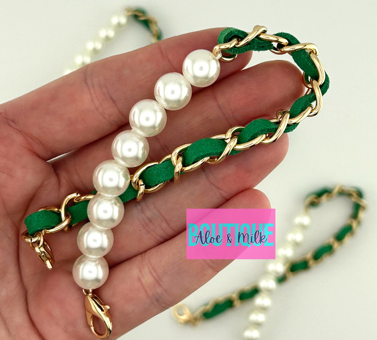 Pearl/Leather Chain, hat chain, pearl hat chain