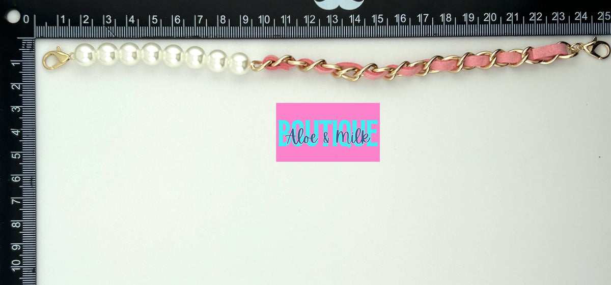 Pearl/Leather Chain, hat chain, pearl hat chain