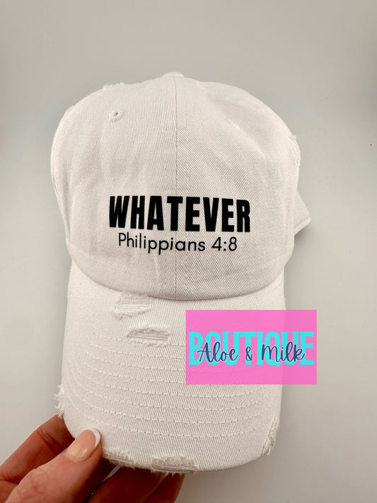 Whatever Hat, philippians 4:8 hat, inspirational hat, faith hats