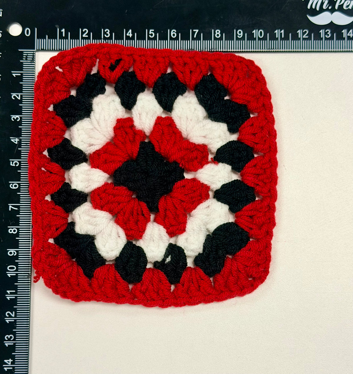 Granny Squares Red, Black, White, crochet granny squares
