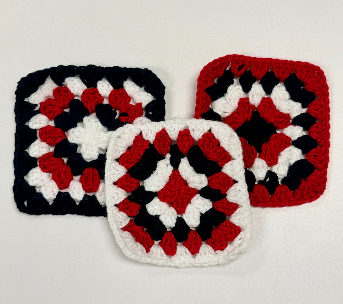 Granny Squares Red, Black, White, crochet granny squares