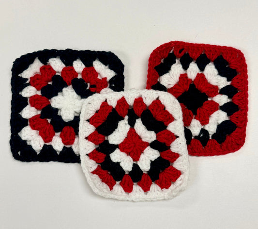 Granny Squares Red, Black, White, crochet granny squares