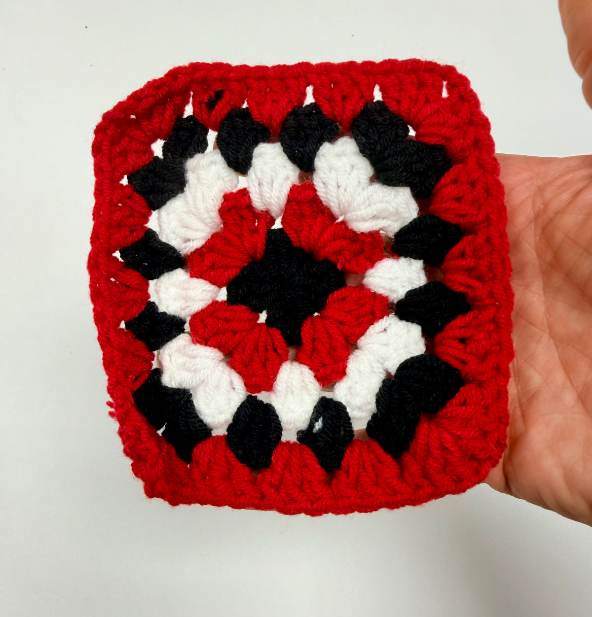 Granny Squares Red, Black, White, crochet granny squares
