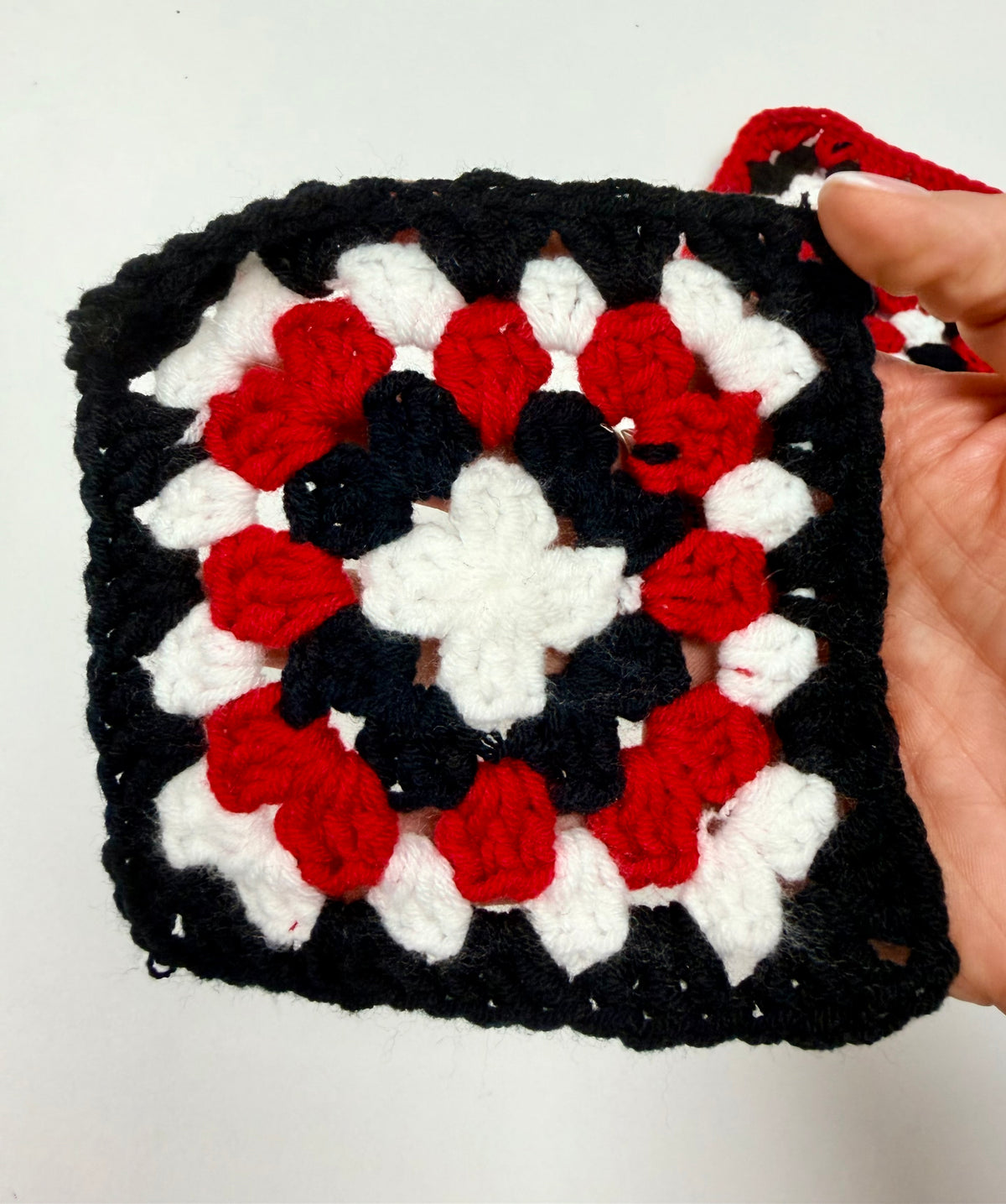 Granny Squares Red, Black, White, crochet granny squares
