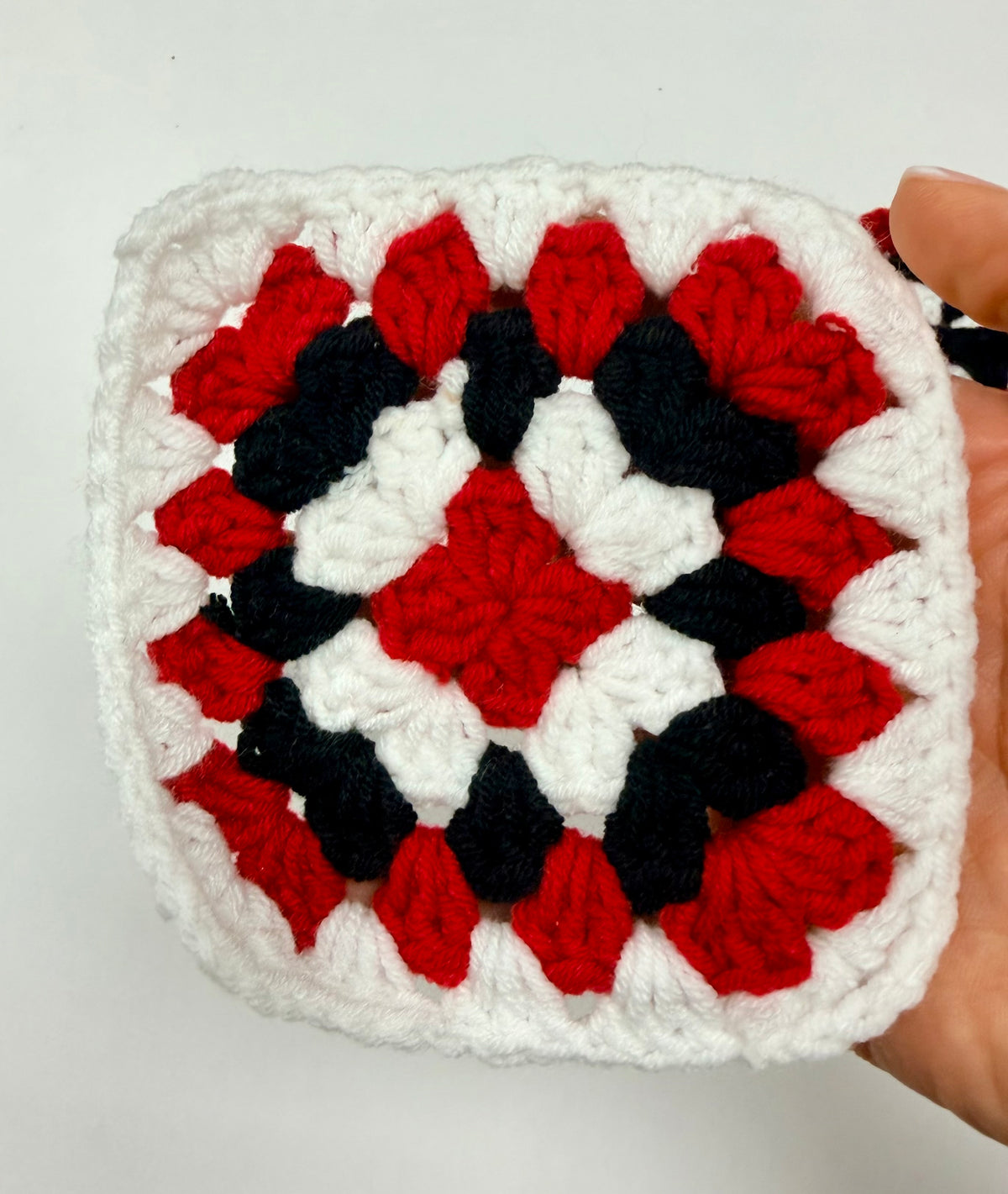 Granny Squares Red, Black, White, crochet granny squares
