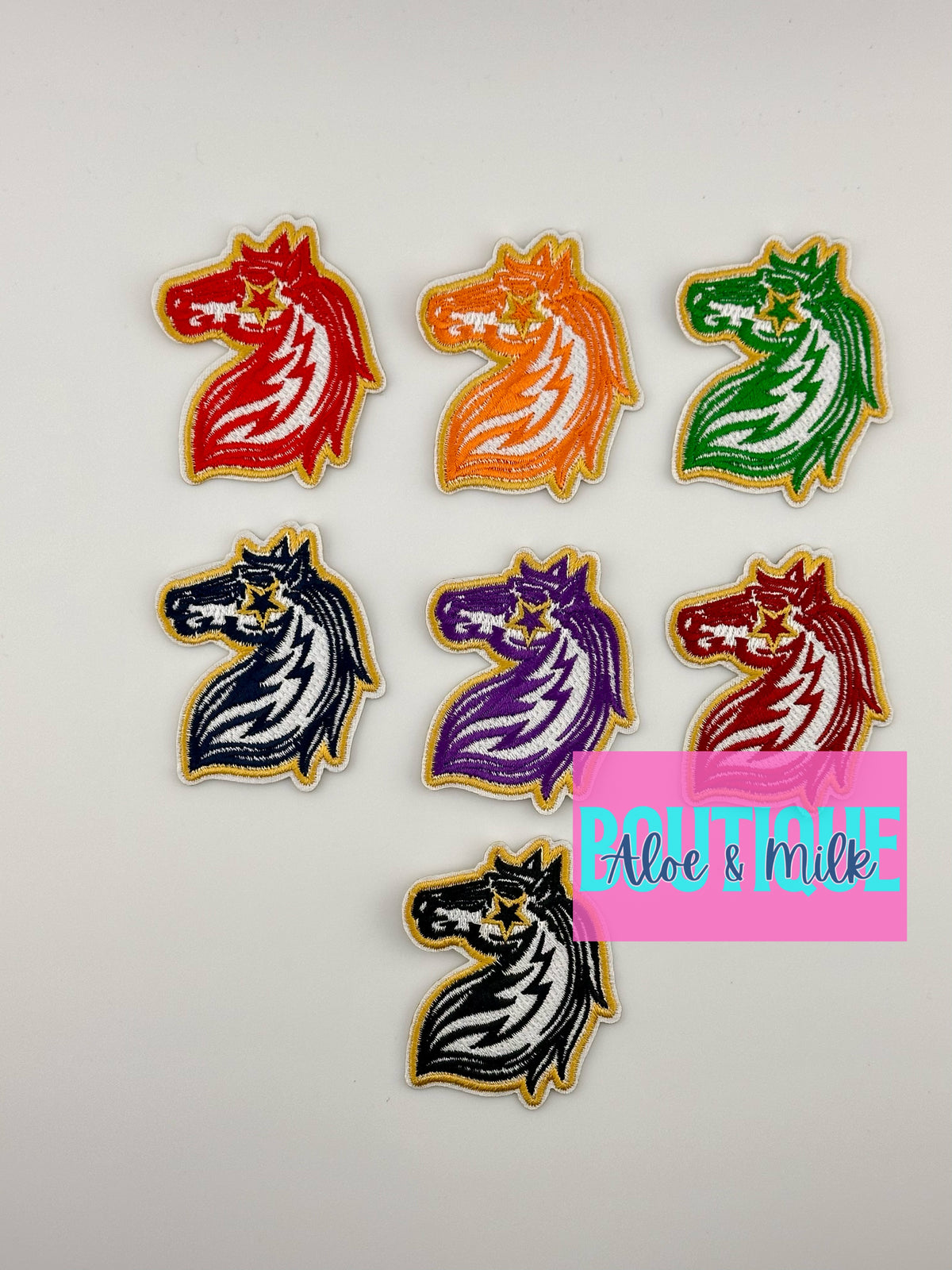 Mascot Mustang, team patches