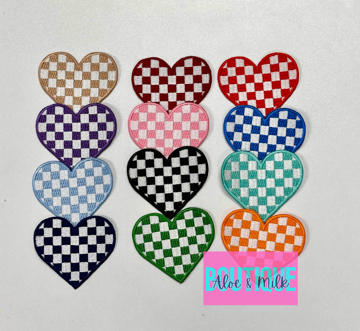 Checkered Heart Embroidered patch, heart patches, game day patches, dance patches, checkered patch