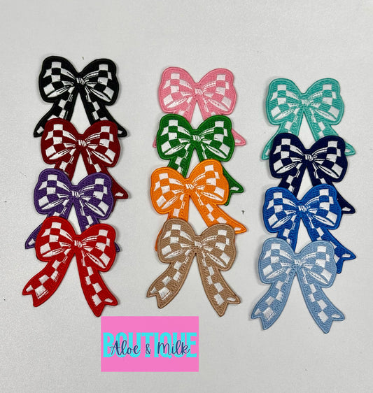 Checkered Bow embroidered patch, bow patches, checkered patch, cheer patches, game day patch