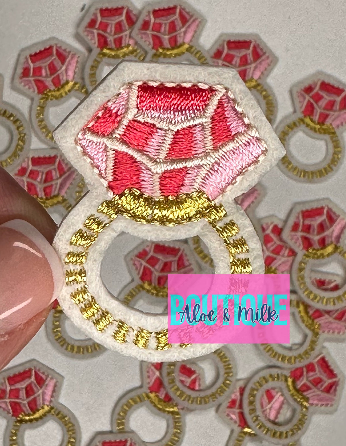 Pink Diamond Ring Iron on Patch
