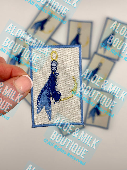 Fly Fish Patch Blue with gold hook, mens patches, fly fishing patch
