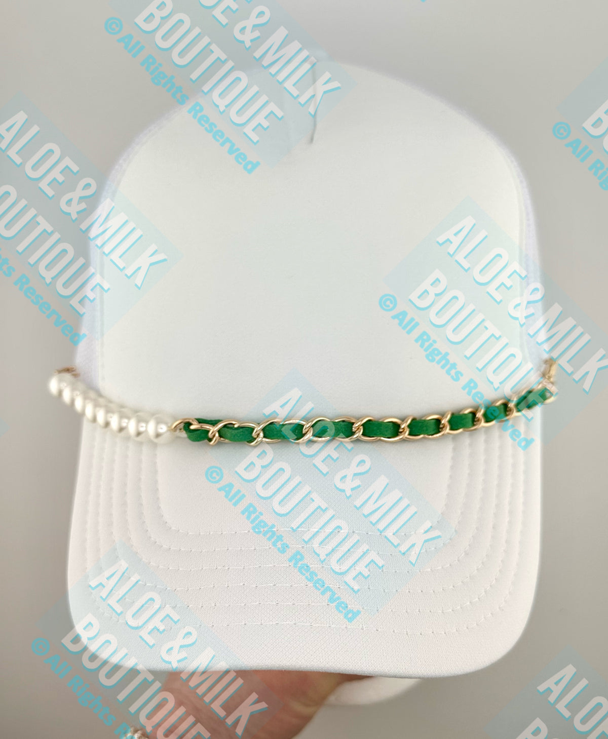 Pearl/Leather Chain, hat chain, pearl hat chain
