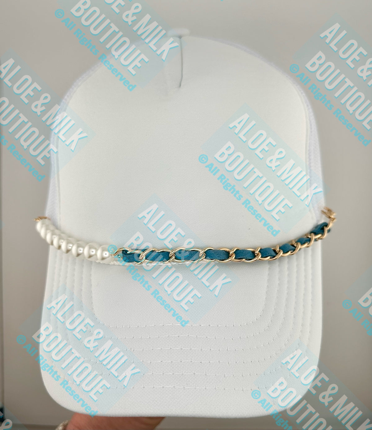 Pearl/Leather Chain, hat chain, pearl hat chain