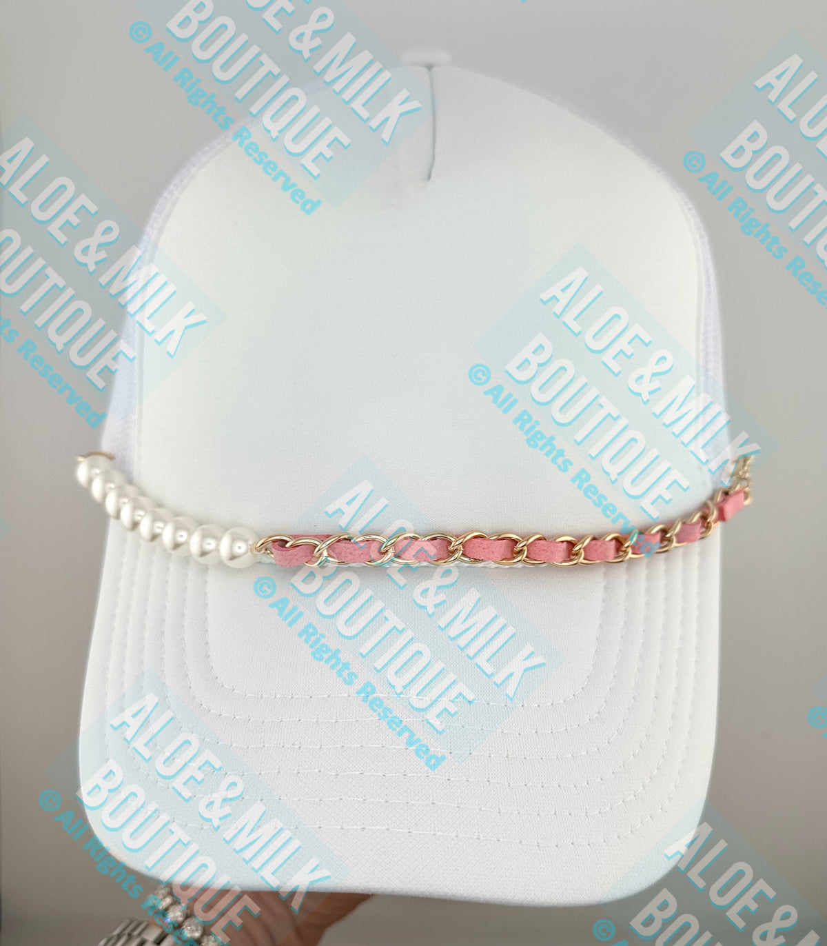 Pearl/Leather Chain, hat chain, pearl hat chain