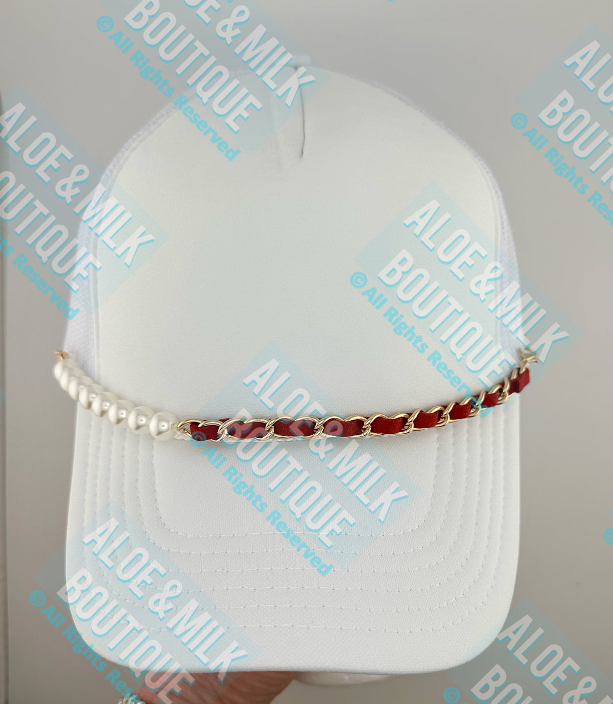Pearl/Leather Chain, hat chain, pearl hat chain