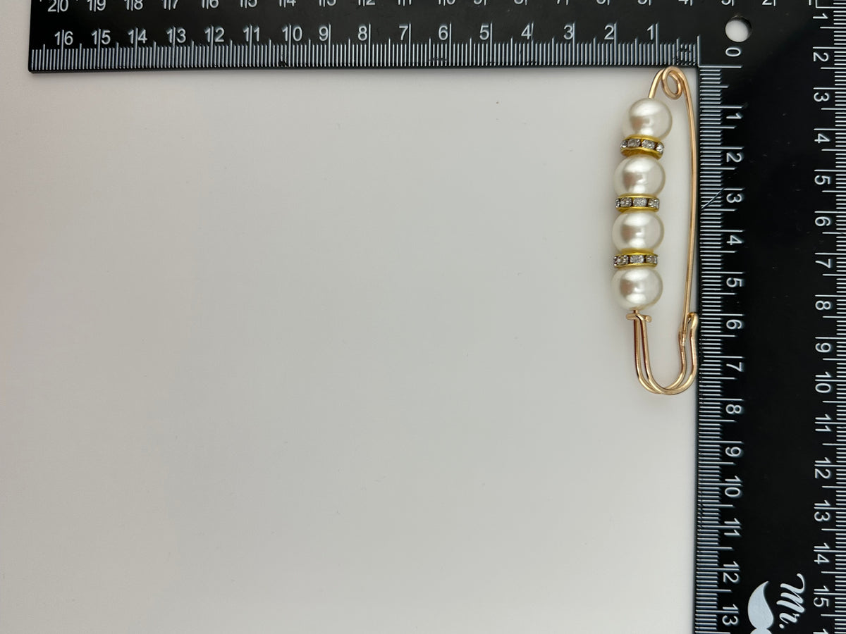 Large Pearl and Rhinestone Safety pin White