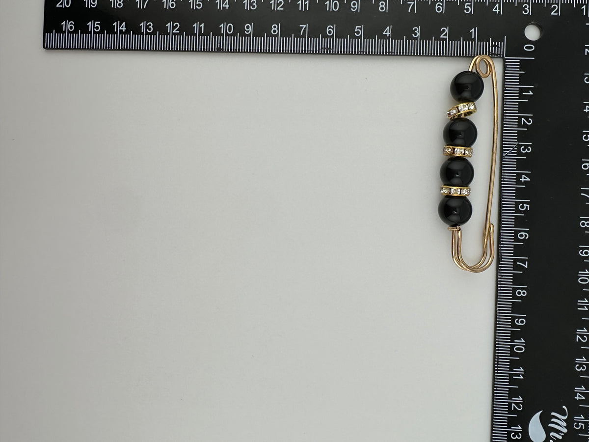 Large Pearl and Rhinestone Safety pin Black