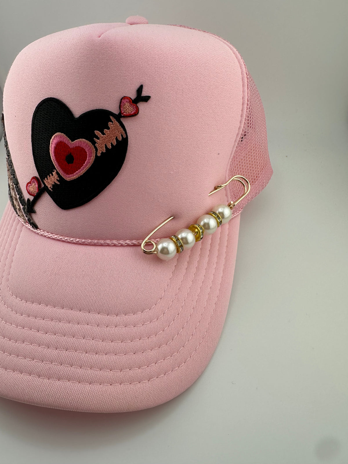 Large Pearl and Rhinestone Safety pin White