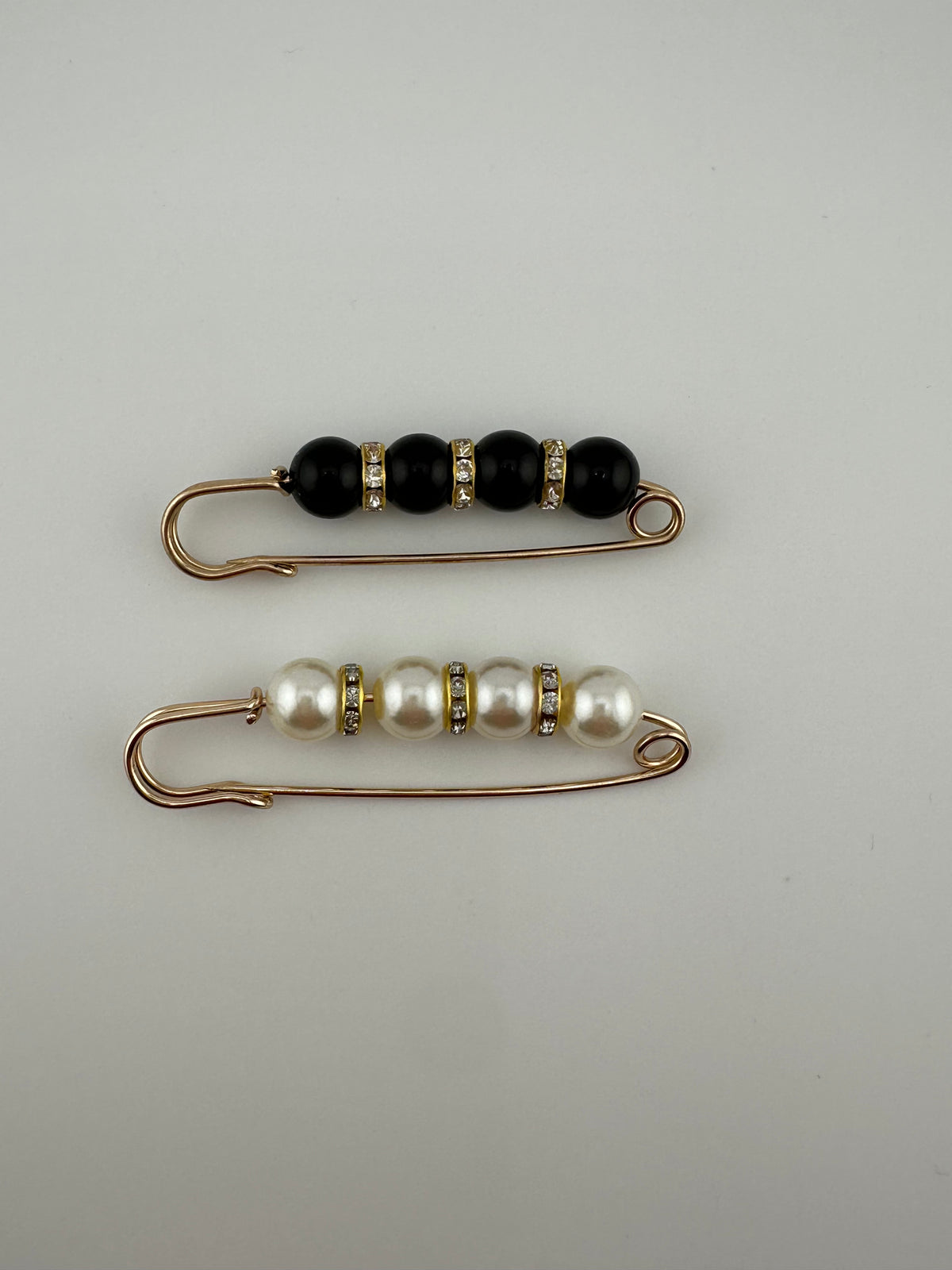 Large Pearl and Rhinestone Safety pin Black