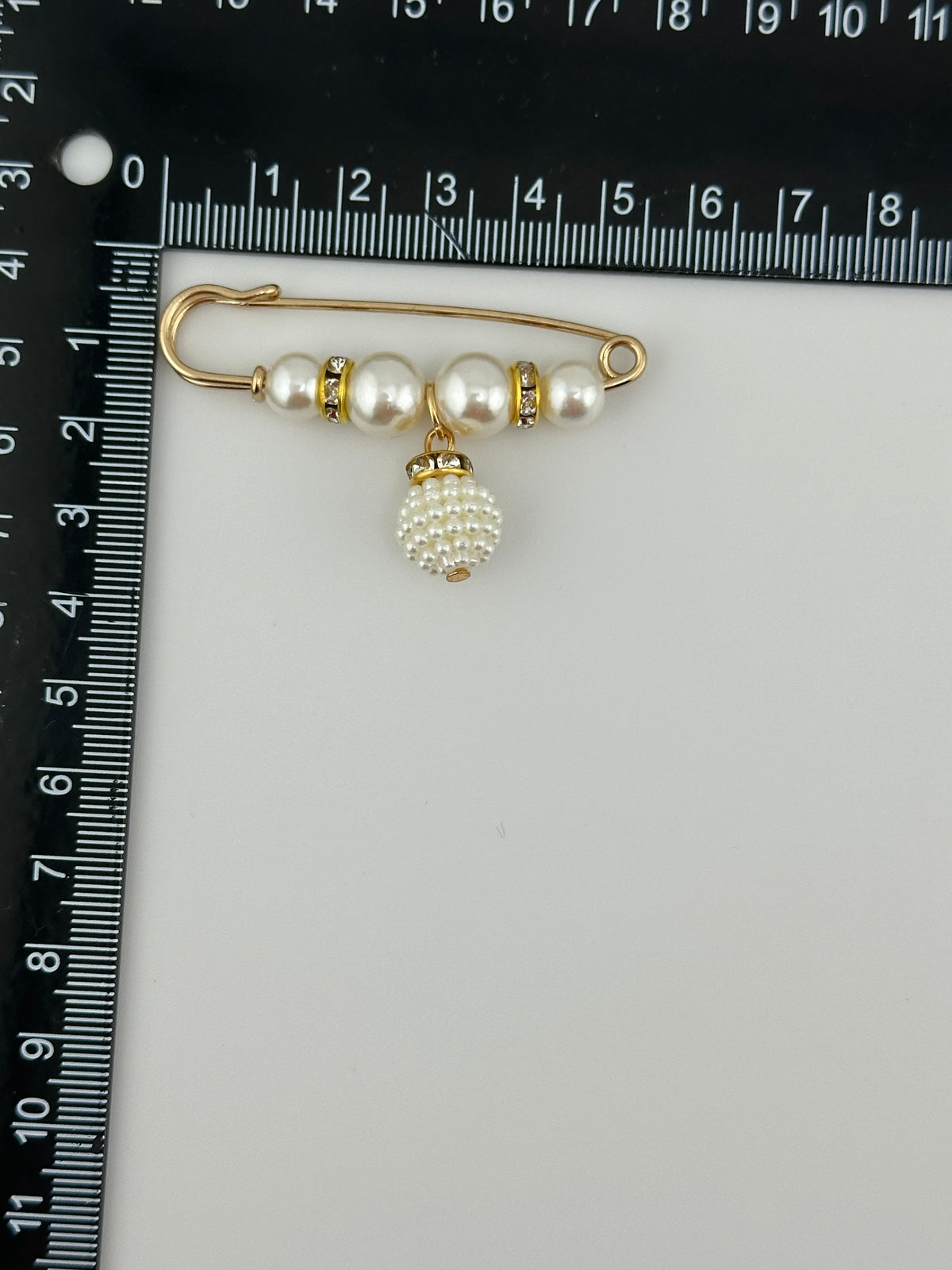 Pearl Drop and Rhinestone Safety Pin