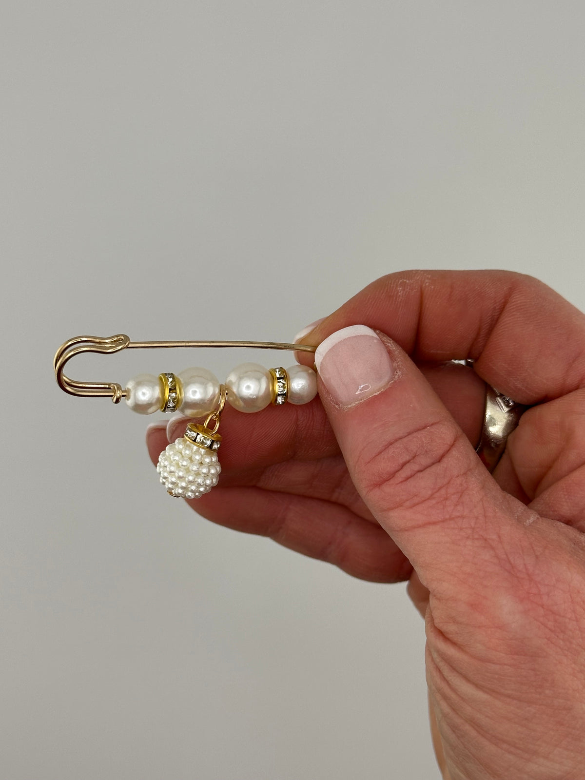 Pearl Drop and Rhinestone Safety Pin