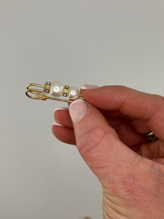 Small Pearl and Rhinestone Safety Pin