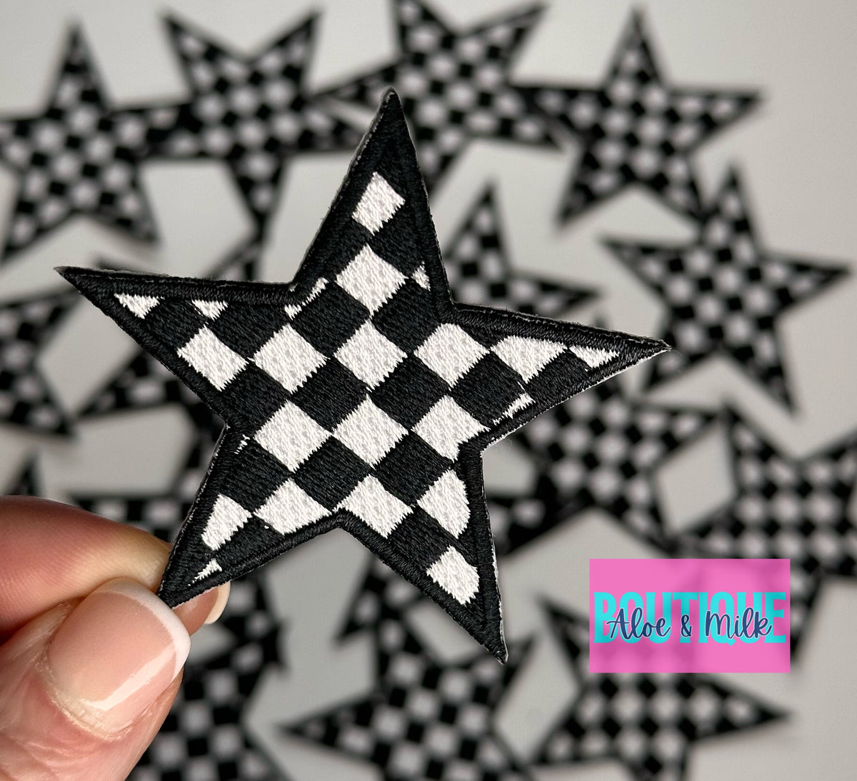 Checkered Star Patch, star patches, game day patches, star patch, checkered patches, cheer patch