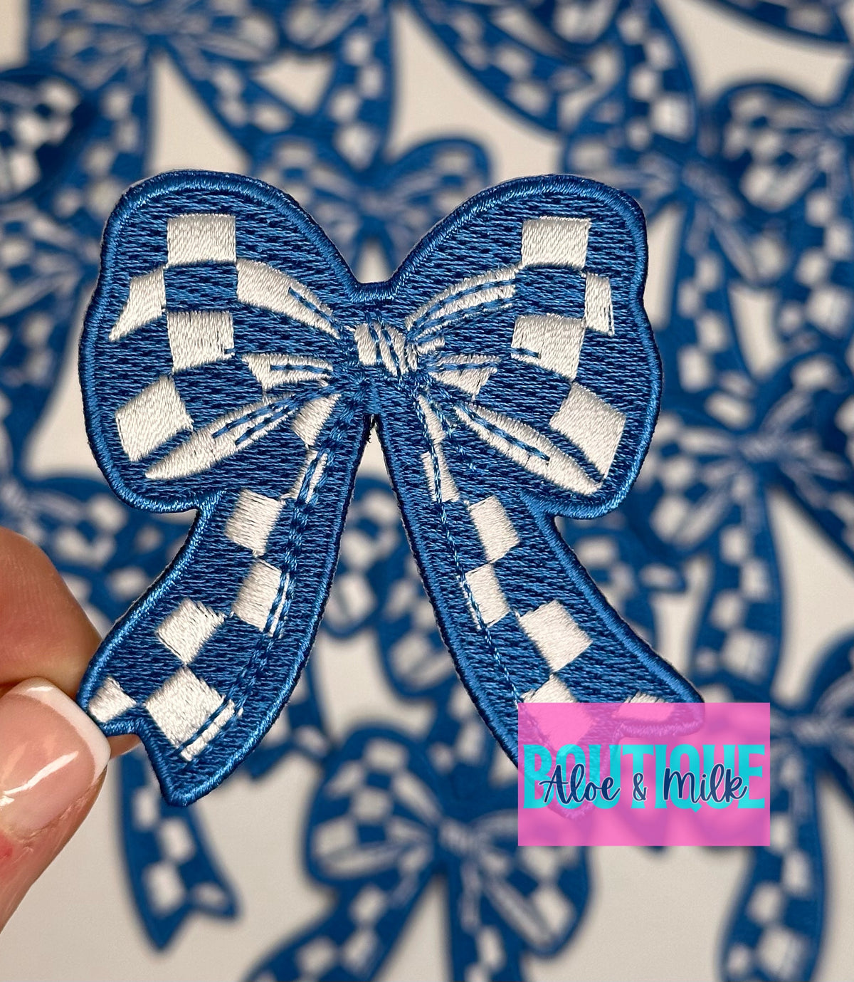 Checkered Bow embroidered patch, bow patches, checkered patch, cheer patches, game day patch