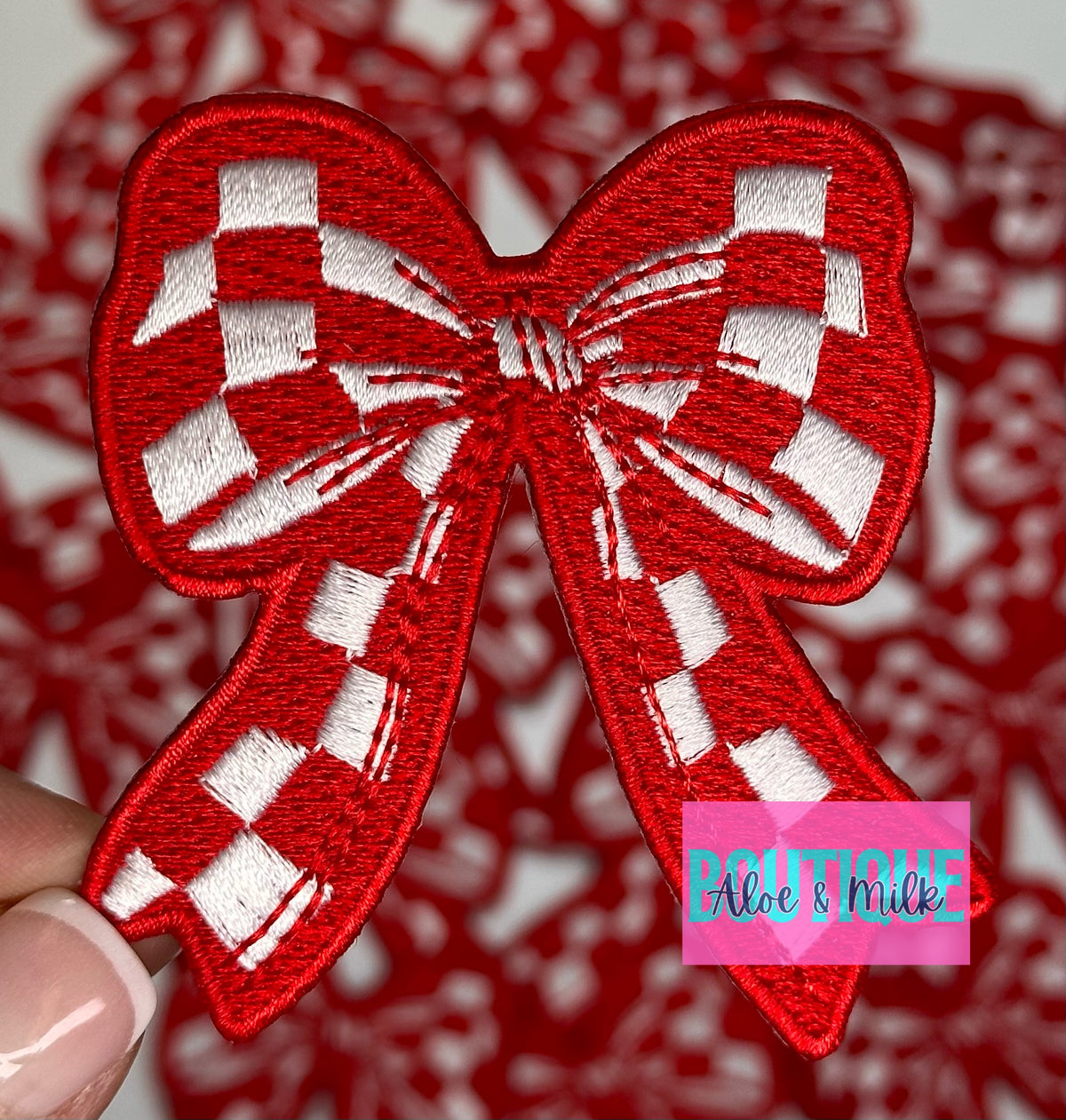 Checkered Bow embroidered patch, bow patches, checkered patch, cheer patches, game day patch