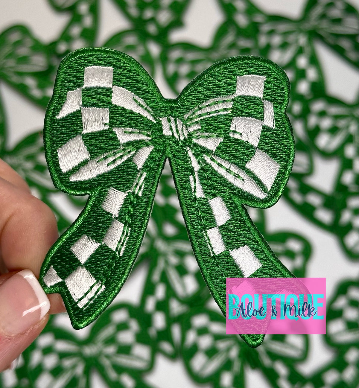 Checkered Bow embroidered patch, bow patches, checkered patch, cheer patches, game day patch