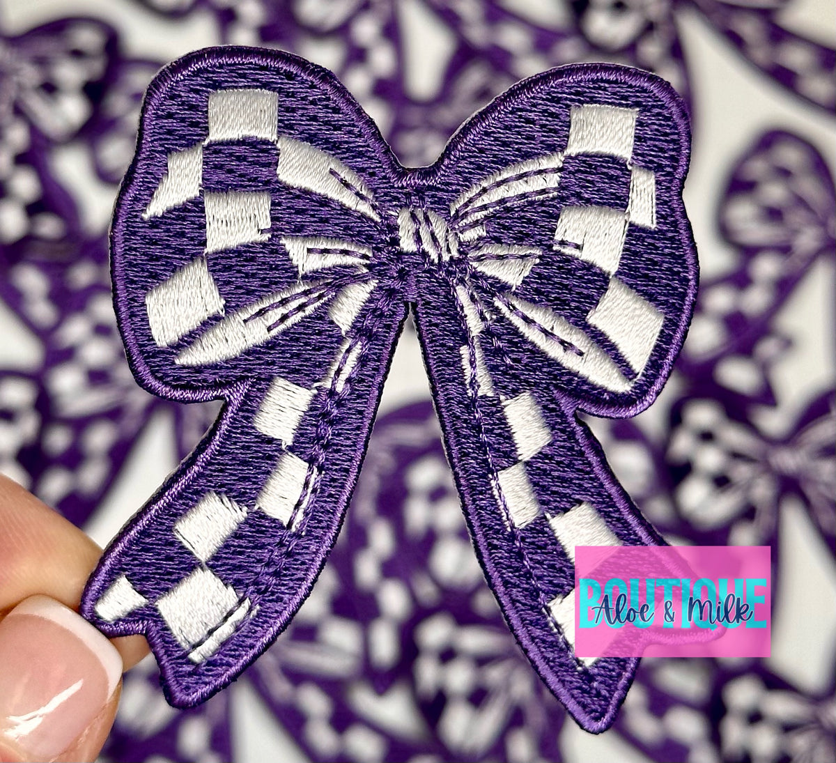 Checkered Bow embroidered patch, bow patches, checkered patch, cheer patches, game day patch