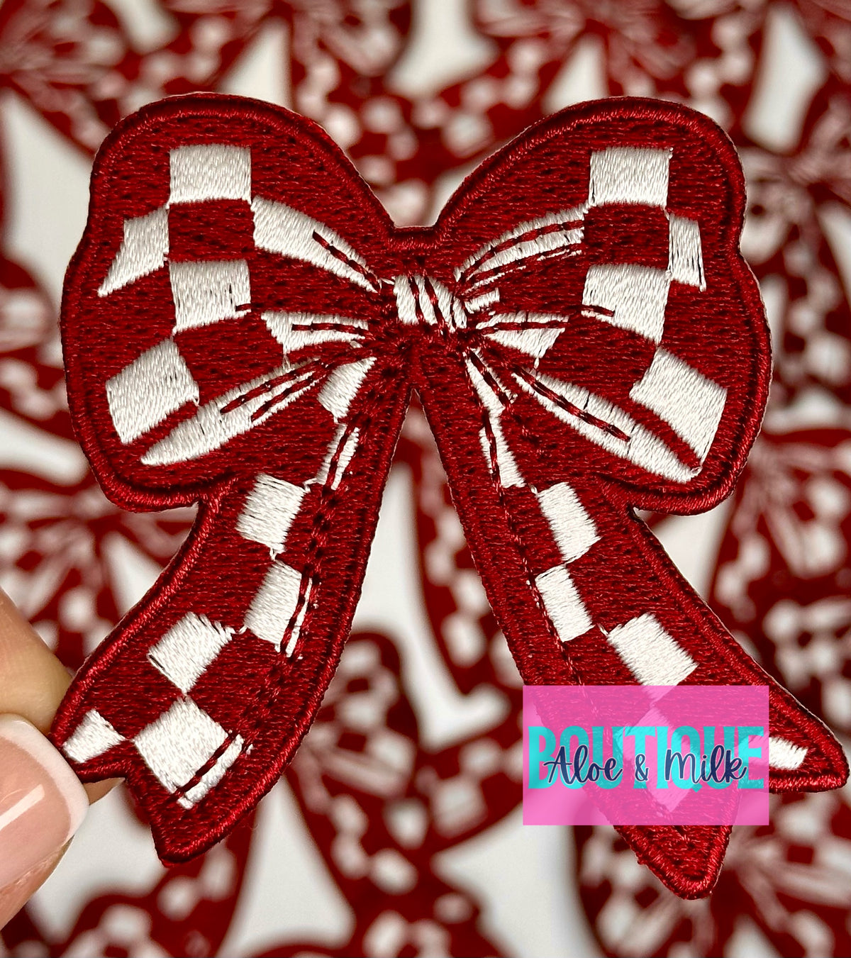 Checkered Bow embroidered patch, bow patches, checkered patch, cheer patches, game day patch