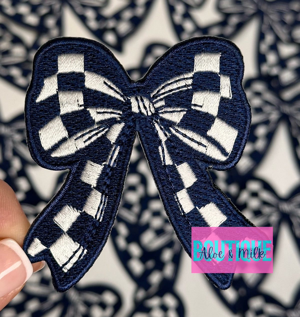 Checkered Bow embroidered patch, bow patches, checkered patch, cheer patches, game day patch